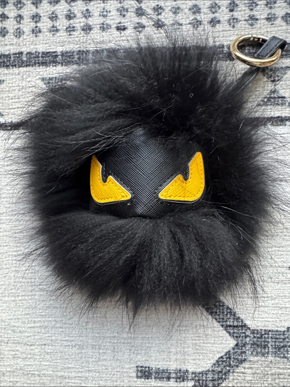 Genuine Fur Monster Bag Charm Keychain Black Yellow Eyes - Picture 7 of 7